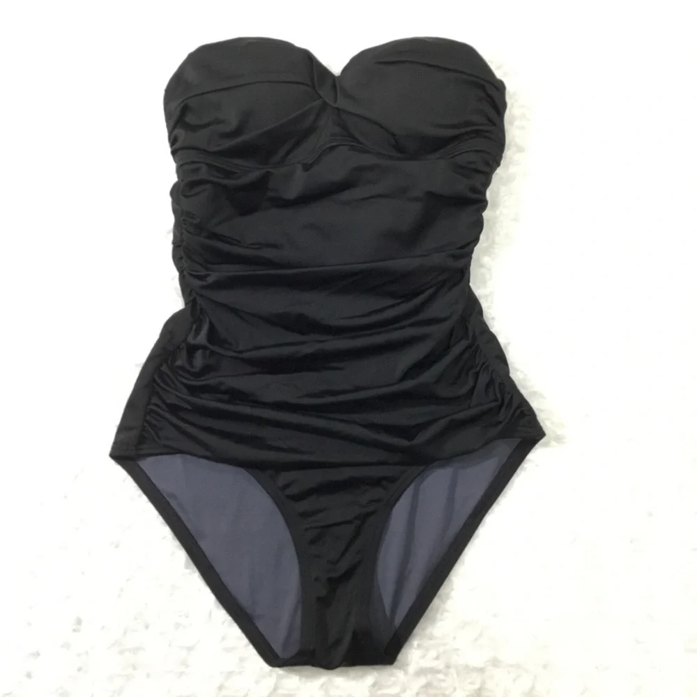 Victoria’s Secret Twist Bandeau Tie Back Retro One-piece Swimsuit Black 32A - Picture 2 of 16
